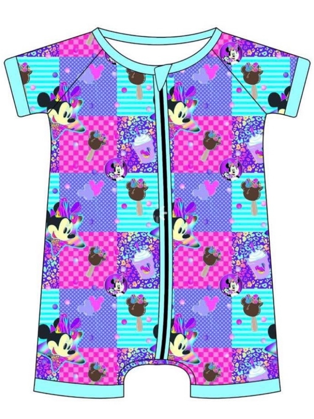 BAMBOO Pink and Turquoise Patchwork Minnie Shortie